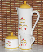 Load image into Gallery viewer, Vintage Coffee Server with Matching Cream and Sugar Set. 1970. Cream with yellow and red floral design. - Scotch Street Vintage