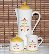 Load image into Gallery viewer, Vintage Coffee Server with Matching Cream and Sugar Set. 1970. Cream with yellow and red floral design. - Scotch Street Vintage
