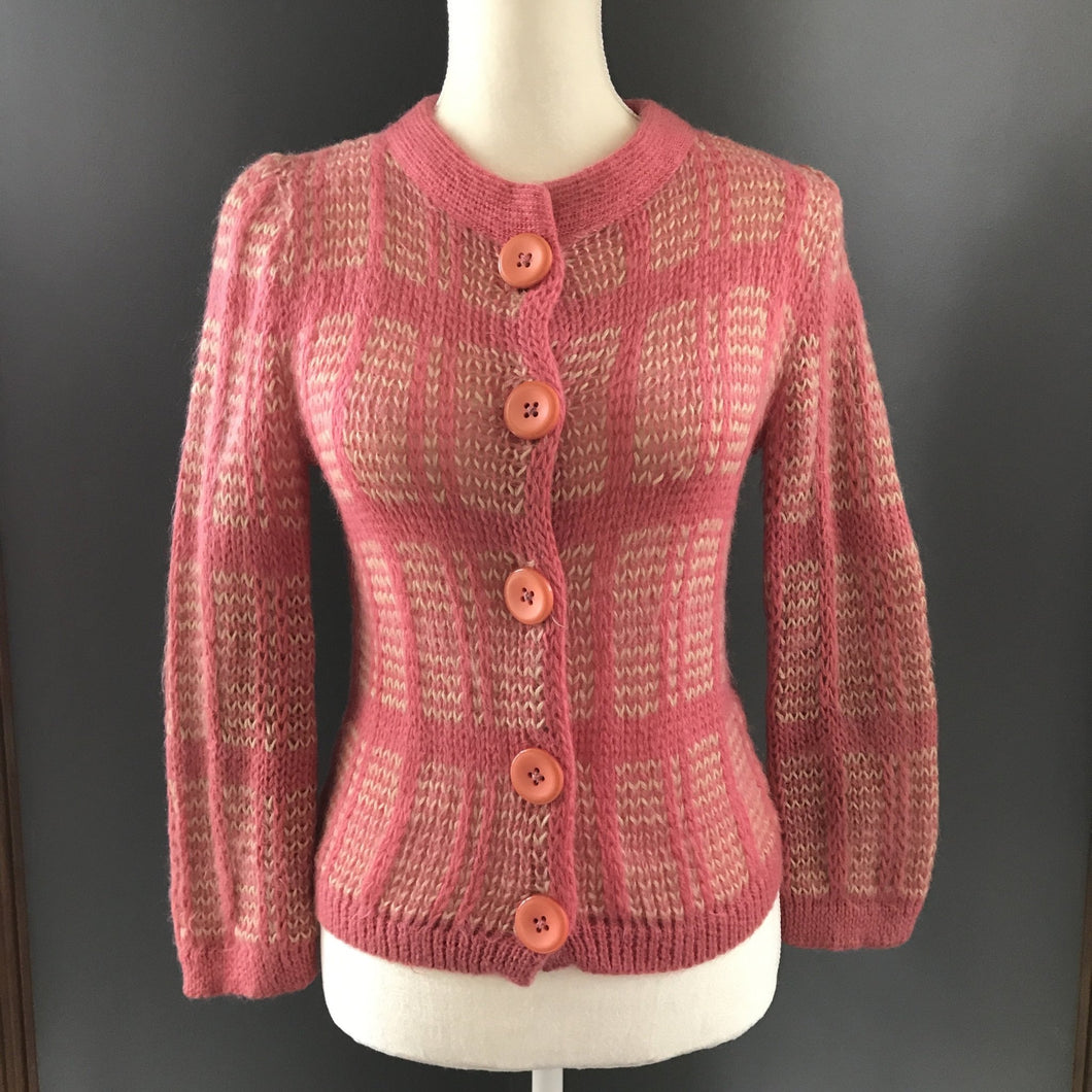 Vintage Coral and Pink Cardigan by Jane Irwill. Perfect Spring Cardigan. Size Small. - Scotch Street Vintage