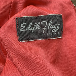 Vintage Coral Maxi Dress by Edith Flagg with Elegant Full Mini Pleat Arms. - Scotch Street Vintage