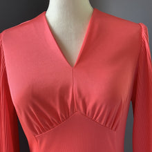 Load image into Gallery viewer, Vintage Coral Maxi Dress by Edith Flagg with Elegant Full Mini Pleat Arms. - Scotch Street Vintage