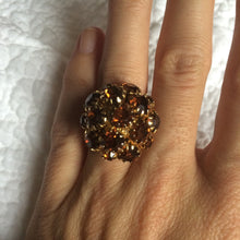 Load image into Gallery viewer, Vintage Costume Ring in Gold Tone Metal with a Cluster of Orange Rhinestones in a Ball Shape. Statement Ring. Fun Jewelry. Costume Jewelry. - Scotch Street Vintage