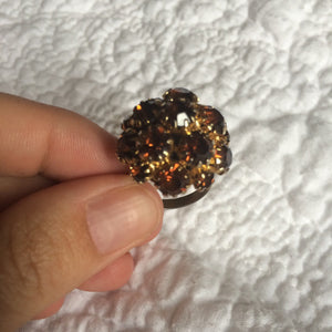 Vintage Costume Ring in Gold Tone Metal with a Cluster of Orange Rhinestones in a Ball Shape. Statement Ring. Fun Jewelry. Costume Jewelry. - Scotch Street Vintage