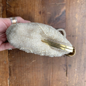 Vintage Cream Beaded Clutch from France. Formal Evening Bag. 1940s Sustainable Fashion Accessory. - Scotch Street Vintage