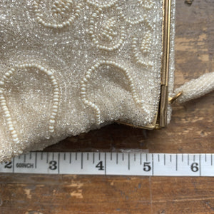 Vintage Cream Beaded Clutch from France. Formal Evening Bag. 1940s Sustainable Fashion Accessory. - Scotch Street Vintage