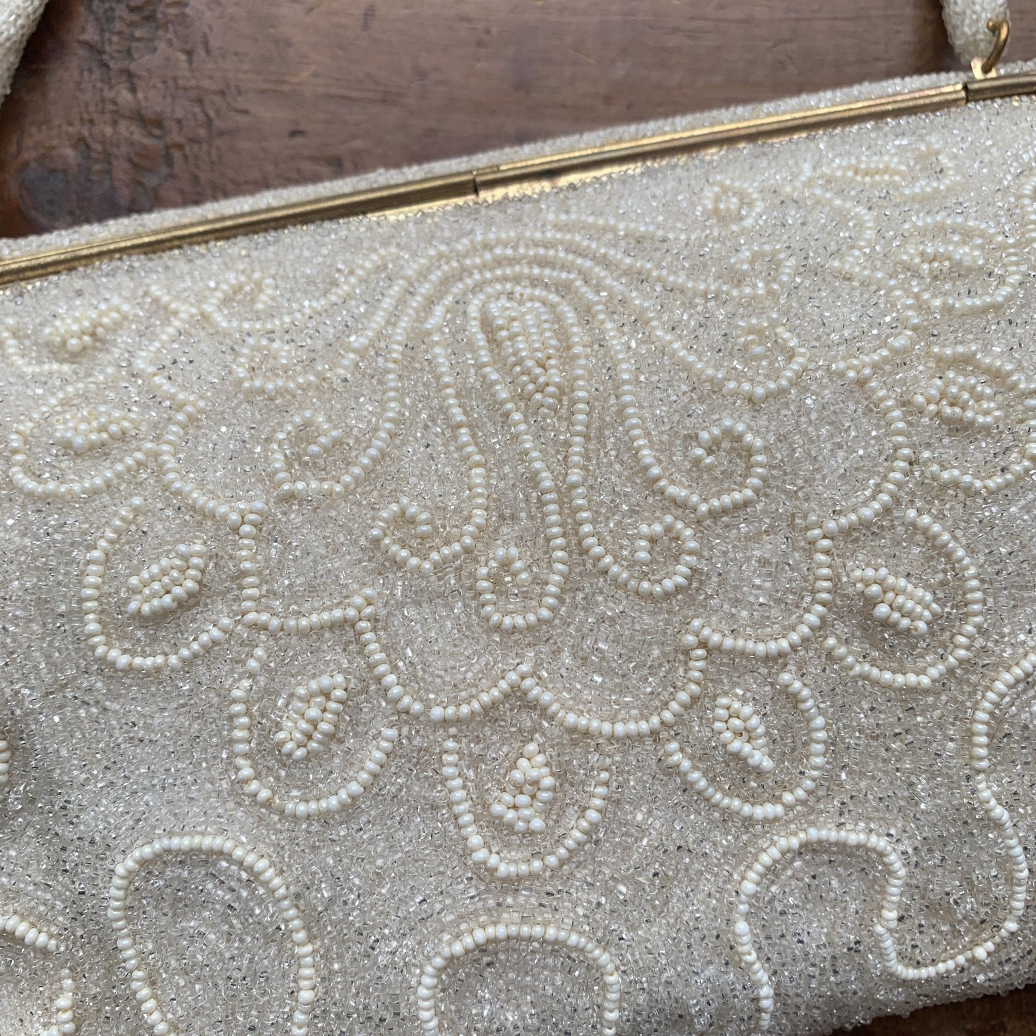 Vintage Cream Beaded Clutch from France. Formal Evening Bag. 1940s Sus