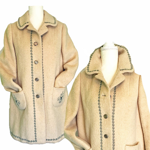 Vintage Cream Wool Swing Coat from West Germany. Waterproof Winter Overcoat. - Scotch Street Vintage