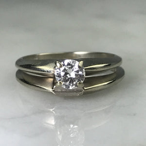 Vintage Diamond Bridal Set. Diamond Engagement Ring. Wedding Band. 14K White Gold. - Scotch Street Vintage