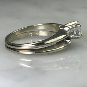 Vintage Diamond Bridal Set. Diamond Engagement Ring. Wedding Band. 14K White Gold. - Scotch Street Vintage