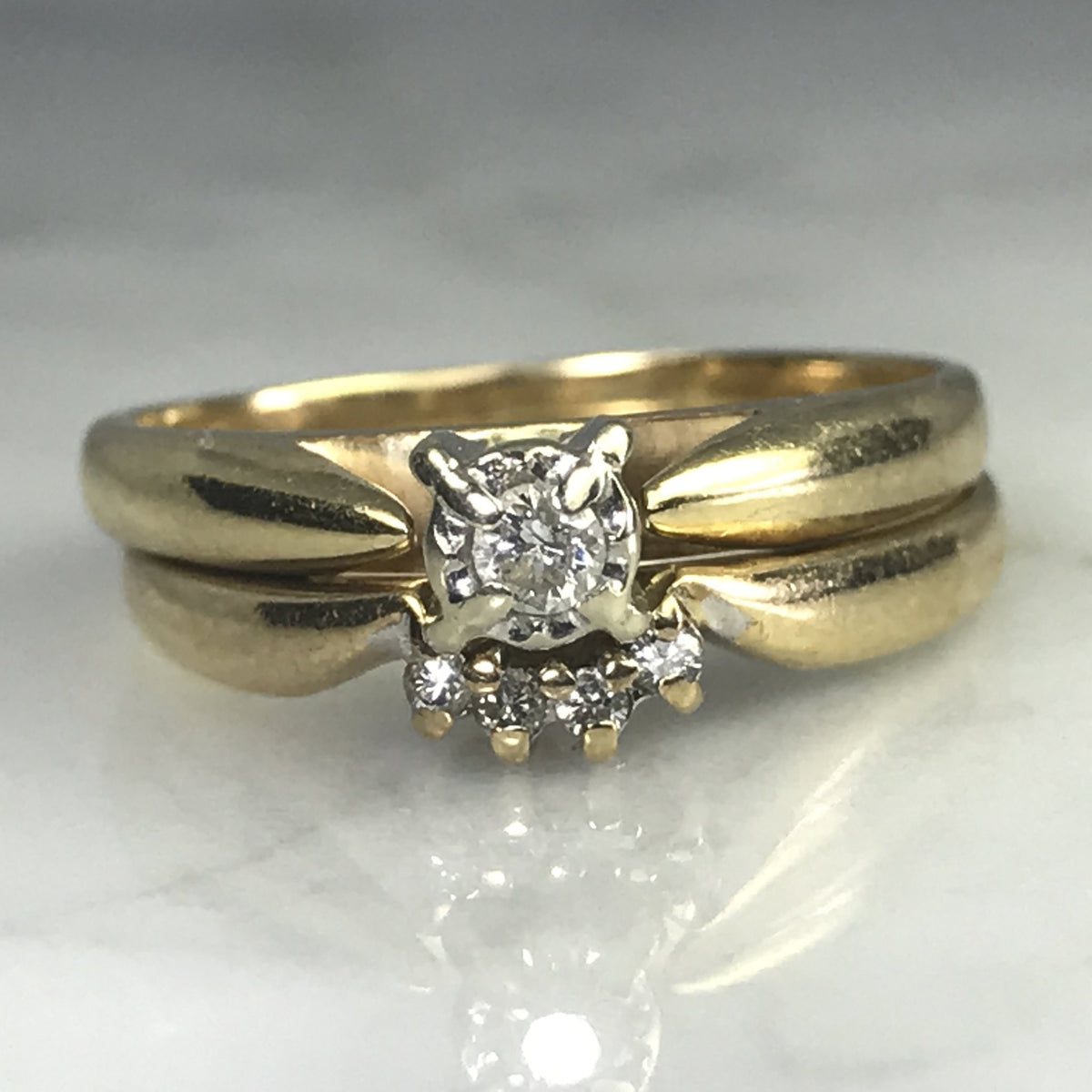 Vintage Diamond Bridal Set with Engagement Ring and Wedding Band.