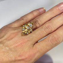 Load image into Gallery viewer, Vintage Diamond Cluster Ring with Old Hollywood Glamour. 14K Yellow Gold Setting with a Ribbon Design. - Scotch Street Vintage