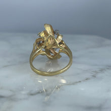 Load image into Gallery viewer, Vintage Diamond Cluster Ring with Old Hollywood Glamour. 14K Yellow Gold Setting with a Ribbon Design. - Scotch Street Vintage