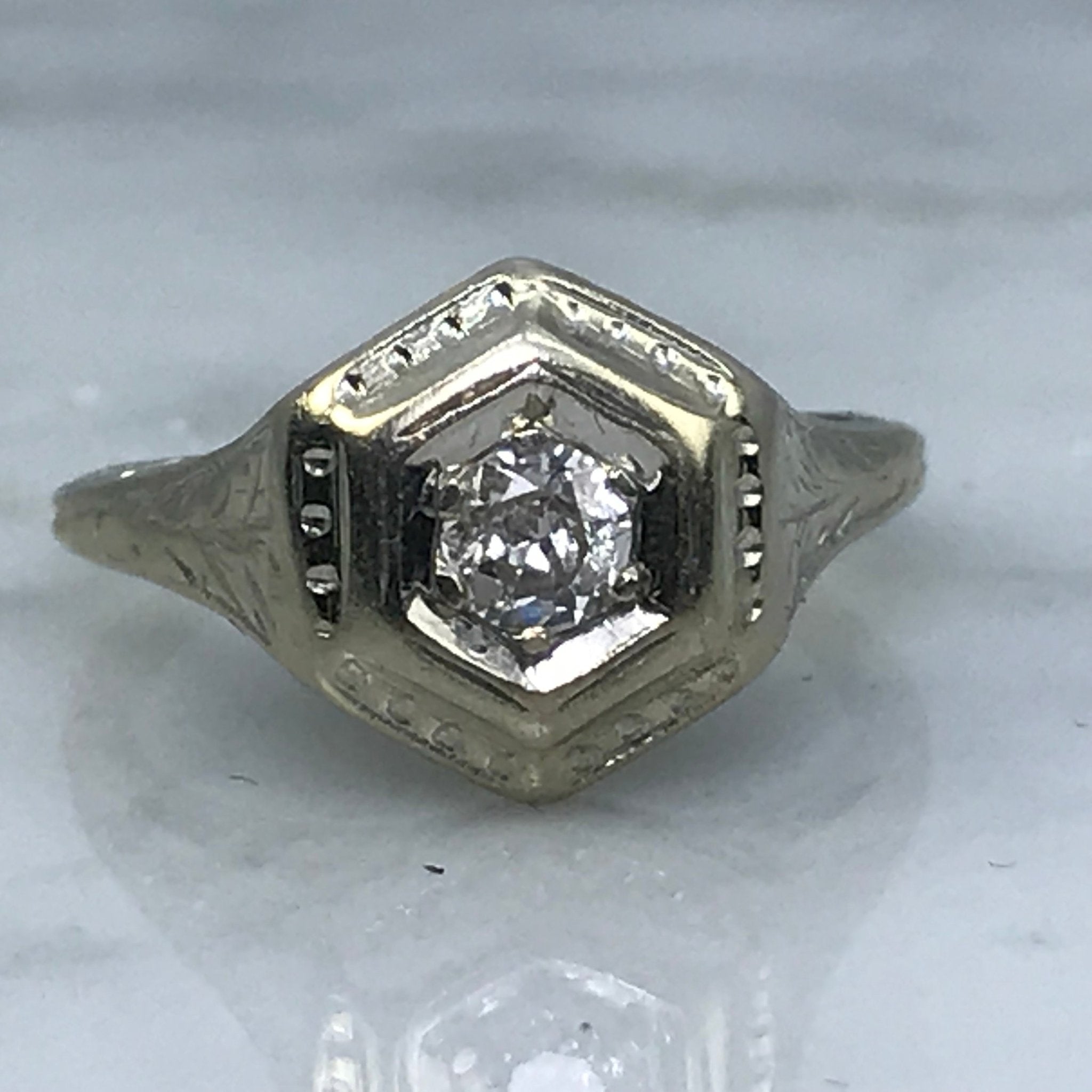 Vintage Diamond Engagement 14K Gold Filigree April Birt