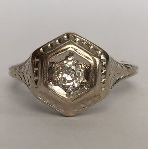 Vintage Diamond Engagement Ring. 14K Gold Filigree Setting. April Birthstone. 10 Year Anniversary. - Scotch Street Vintage