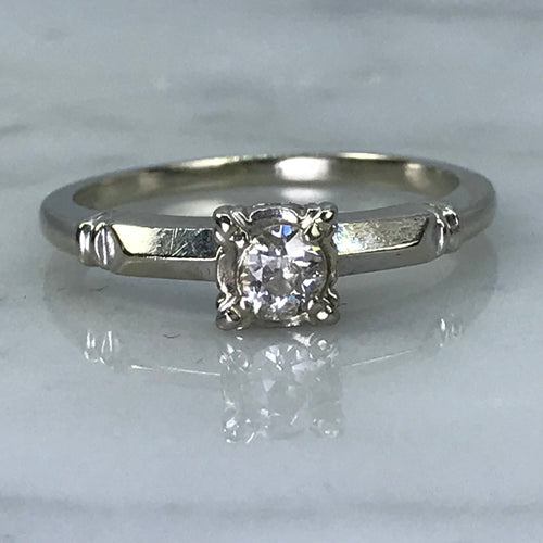 Vintage Diamond Engagement Ring. 14K White Gold. April Birthstone. 10 Year Anniversary Gift. - Scotch Street Vintage
