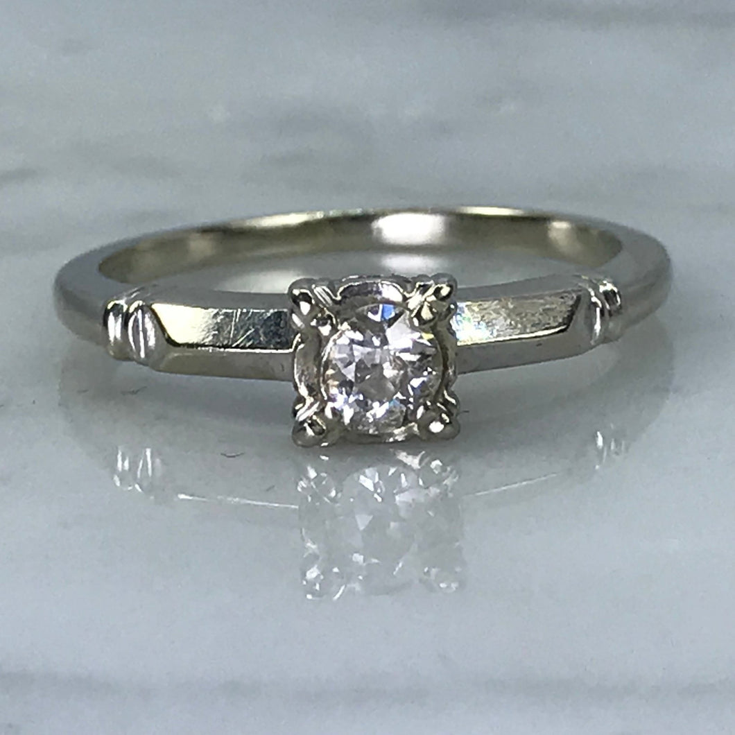 Vintage Diamond Engagement Ring. 14K White Gold. April Birthstone. 10 Year Anniversary Gift. - Scotch Street Vintage