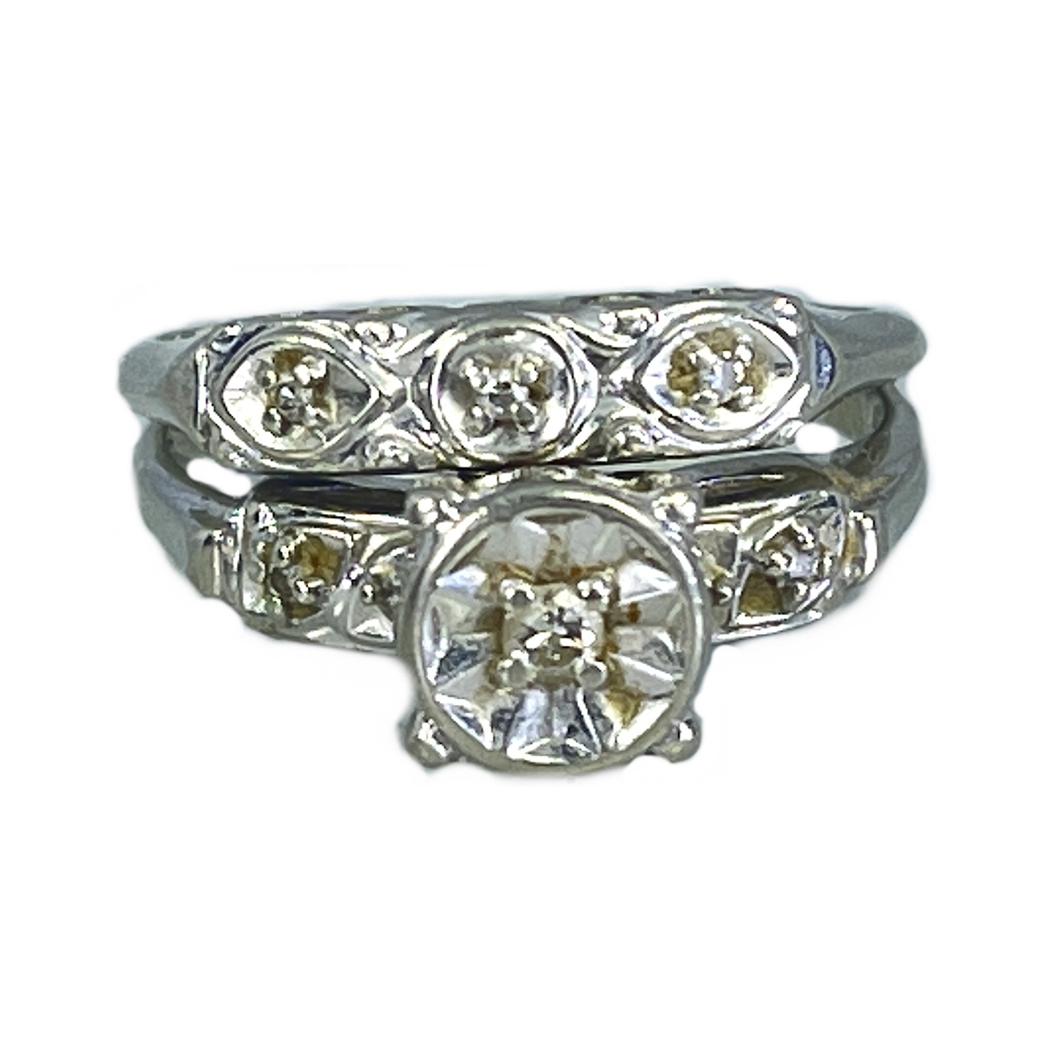 Vintage Keepsake Diamond Wedding Ring 14K White Gold Ladies 