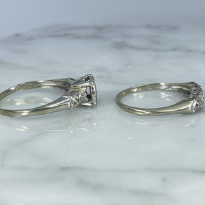 Vintage Diamond Engagement Ring and Wedding Band Bridal Set in 14K White Gold. Affordable Estate Jewelry. - Scotch Street Vintage