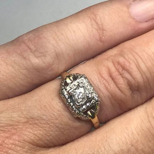 Vintage Diamond Engagement Ring. Art Deco Ring by Jabel. 14K Gold. April Birthstone. - Scotch Street Vintage