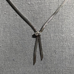 Vintage Diamond Necklace. 14K White Gold Herringbone Chain. April Birthstone. 10th Anniversary Gift. - Scotch Street Vintage