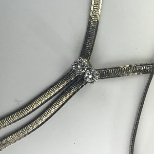 Vintage Diamond Necklace. 14K White Gold Herringbone Chain. April Birthstone. 10th Anniversary Gift. - Scotch Street Vintage