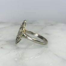Load image into Gallery viewer, Vintage Diamond Shield Ring in a 14K White Gold Art Nouveau Filigree Setting. Unique Engagement Ring. - Scotch Street Vintage