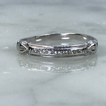 Load image into Gallery viewer, Vintage Diamond Wedding Band. 18K White Gold. April Birthstone. Stacking Ring. - Scotch Street Vintage