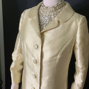 Vintage Dress and Jacket in Yellow with a Jewelled Collar by Jack Bryan. Mother of the Bride Wedding Attire. - Scotch Street Vintage
