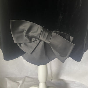 Vintage Elegant Black Velvet Cocktail Dress by Miss Elliette with a Satin Bow Accent. Formal Black Tie Attire. - Scotch Street Vintage