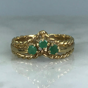 Vintage Emerald Wishbone Band. Yellow Gold. Wedding Band. May Birthstone. 20th Anniversary Gift. - Scotch Street Vintage