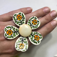 Load image into Gallery viewer, Vintage Enamel Flower Ring. Hand Painted West German Statement Ring. Recycled Jewelry. - Scotch Street Vintage