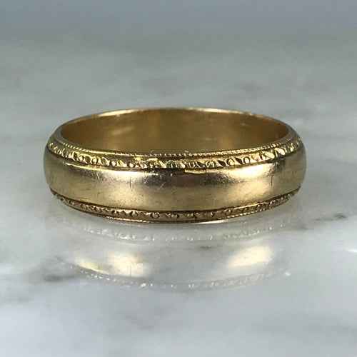Vintage Etched Gold Wedding Band. Size 6.5 US. Stacking Ring. Thumb Ring. Circa 1913. - Scotch Street Vintage