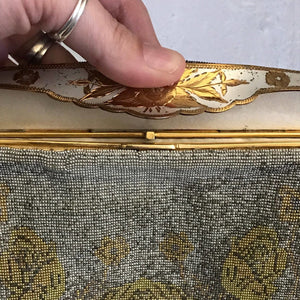 Vintage Floral Metal Mesh Clutch. Silver and Gold Evening Bag. Saks Fifth Avenue Handbag. - Scotch Street Vintage