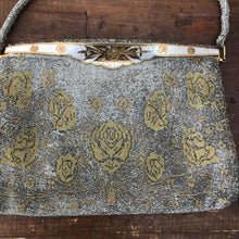 Load image into Gallery viewer, Vintage Floral Metal Mesh Clutch. Silver and Gold Evening Bag. Saks Fifth Avenue Handbag. - Scotch Street Vintage