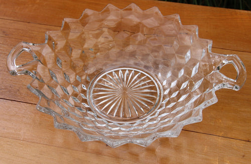 Vintage Fostoria Serving Bowl. Medium Size. Has Handles and wonderful Waffle Pattern - Scotch Street Vintage