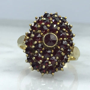 Vintage Garnet Cluster Ring in 14k Yellow Gold. January Birthstone. 2 Year Anniversary Gift. - Scotch Street Vintage