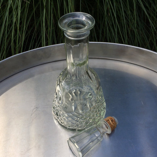 Vintage Glass Decanter. Large Ornate Pressed Glass Wine or Liquor Bottle. Barware. - Scotch Street Vintage