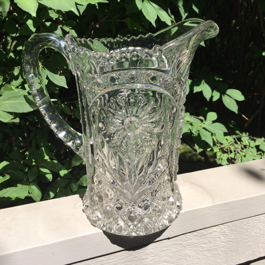Vintage Glassware Pitcher in Pressed Glass Daisy Pattern. Barware. Servingware. Water Pitcher. - Scotch Street Vintage