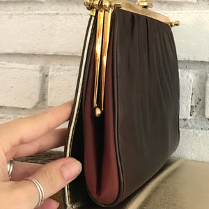 Vintage Gold Clutch. 3 in 1 Reversible Purse. Champagne. Brown. Burgundy. Fashion Accessory. - Scotch Street Vintage