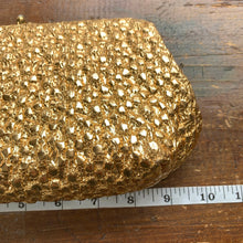 Load image into Gallery viewer, Vintage Gold Lame Clutch with Rhinestone Closure. Metallic Statement Accessory Circa 1960s. - Scotch Street Vintage