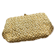 Load image into Gallery viewer, Vintage Gold Lame Clutch with Rhinestone Closure. Metallic Statement Accessory Circa 1960s. - Scotch Street Vintage