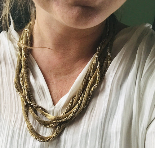 Vintage Gold Tone Mesh Rope Necklace by Hattie Carnegie. So Long Wear 5+ Ways! - Scotch Street Vintage