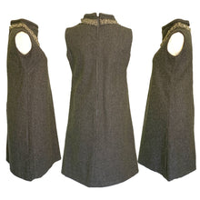 Load image into Gallery viewer, Vintage Gray Wool A-Line Dress Perfect for Fall. Sleeveless Sheath Dress with Trim Neckline. - Scotch Street Vintage