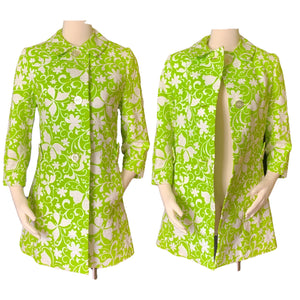 Vintage Green and White Spring Coat from Saks Fifth Avenue. Butterfly and Floral Design. - Scotch Street Vintage