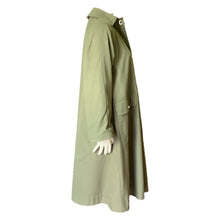 Load image into Gallery viewer, Vintage Green Trench Coat by Bonnie Cashin with Tan Wool Lining. Oversized Utilitarian Style. - Scotch Street Vintage