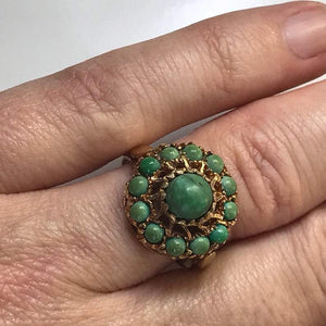 Vintage Green Turquoise Cluster Ring. Unique Engagement Ring. Estate Jewelry. December Birthstone. - Scotch Street Vintage