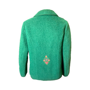 Vintage Green Wool Jacket with Embroidered Flowers from Germany. Waterproof Wool Perfect for Spring! - Scotch Street Vintage