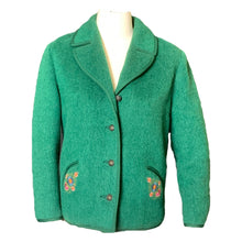 Load image into Gallery viewer, Vintage Green Wool Jacket with Embroidered Flowers from Germany. Waterproof Wool Perfect for Spring! - Scotch Street Vintage