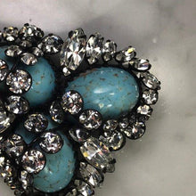 Load image into Gallery viewer, Vintage Hattie Carnegie Brooch. Rhinestone and Faux Turquoise Eggs in the Nest Brooch. - Scotch Street Vintage