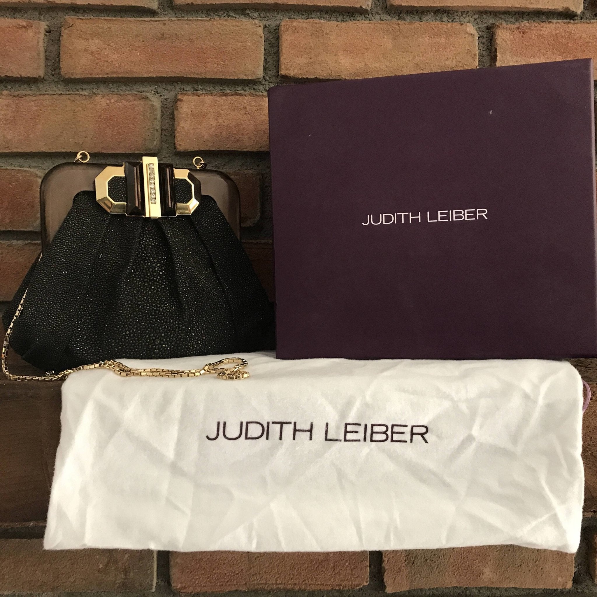 Judith Leiber Designer Gold Tone Jeweled Clutch Bag